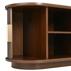 3 Piece Fluted Teak TV Stand & Coffee Table Set with Storage