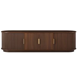3 Piece Fluted Teak TV Stand & Coffee Table Set with Storage