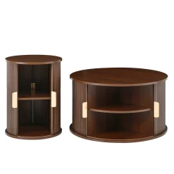 3 Piece Fluted Teak TV Stand & Coffee Table Set with Storage