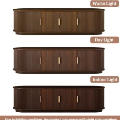 3 Piece Fluted Teak TV Stand & Coffee Table Set with Storage