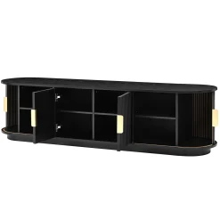 3 Piece Fluted Teak TV Stand & Coffee Table Set with Storage