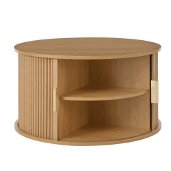 3 Piece Fluted Teak TV Stand & Coffee Table Set with Storage