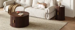 3 Piece Fluted Teak TV Stand & Coffee Table Set with Storage