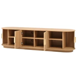 3 Piece Fluted Teak TV Stand & Coffee Table Set with Storage