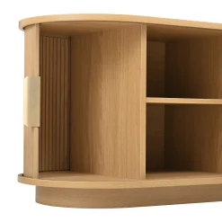 3 Piece Fluted Teak TV Stand & Coffee Table Set with Storage