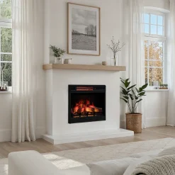 23" Recessed/Wall-Mount 3D Infrared Quartz Electric Fireplace Insert with Safer Plug® & Safer Sensor™ & Remote