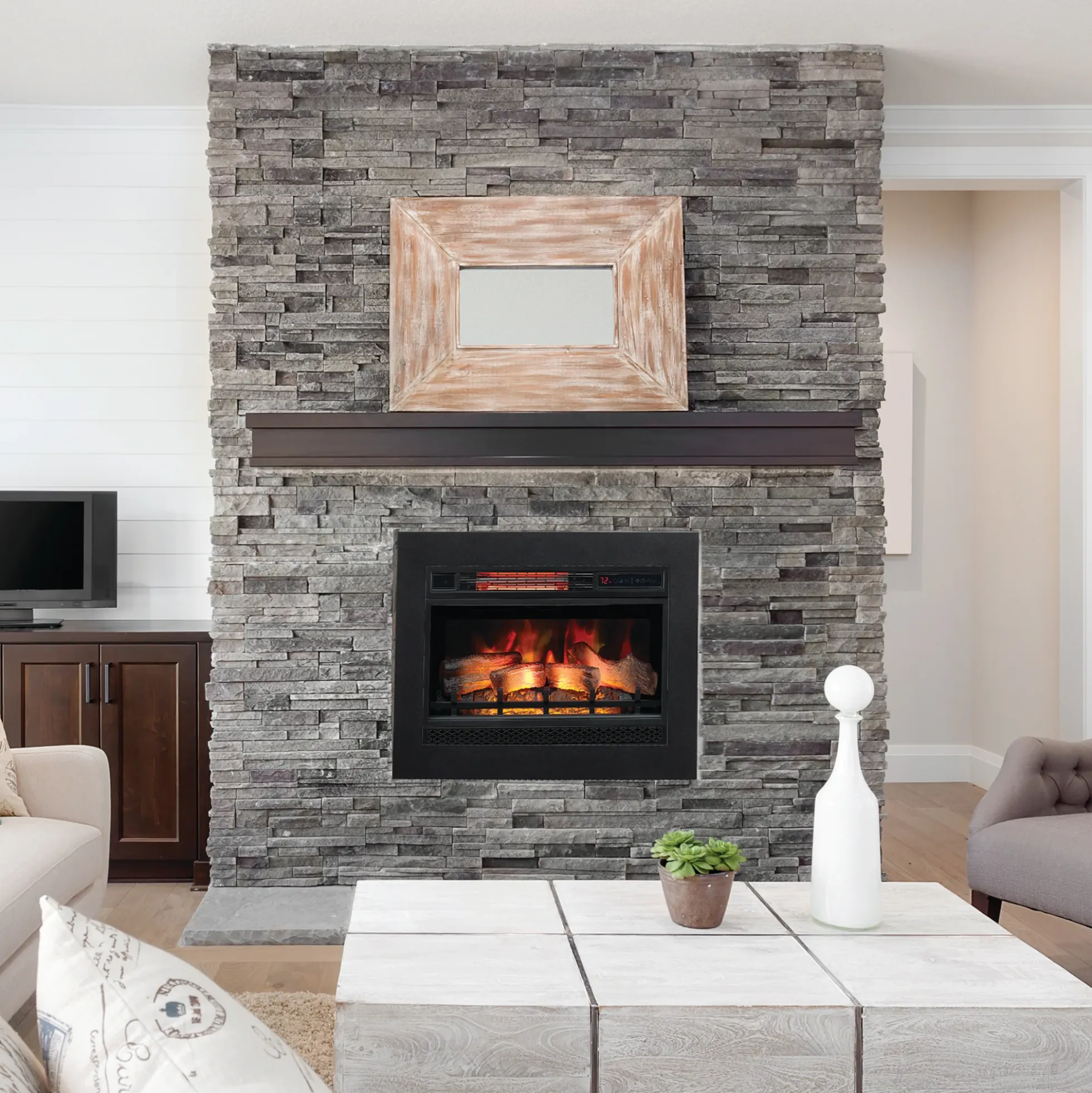 26" Recessed/Wall-Mount Infrared Quartz Fireplace Insert with Remote