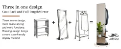 360° Rotating 69'x16' Multifunctional Full Length Mirror with Storage