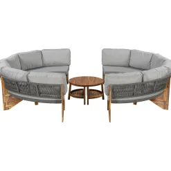 2 Semi-Circle 3-Piece Outdoor Sofa Set for 6 with Acacia Wood Coffee Table