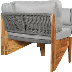 2 Semi-Circle 3-Piece Outdoor Sofa Set for 6 with Acacia Wood Coffee Table