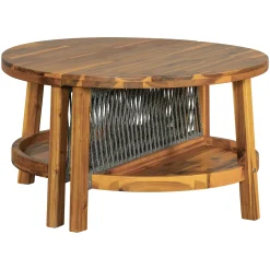 2 Semi-Circle 3-Piece Outdoor Sofa Set for 6 with Acacia Wood Coffee Table
