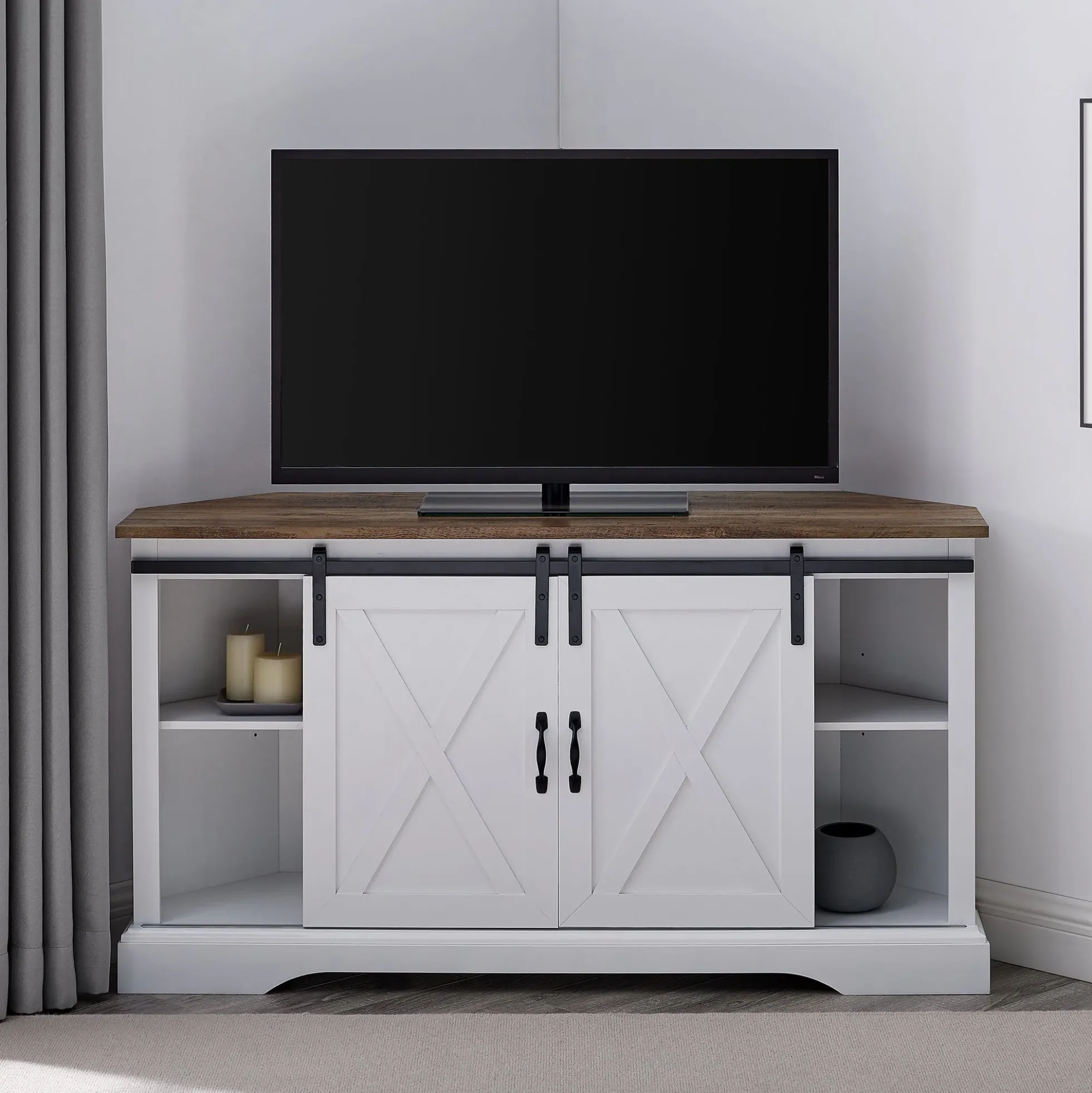 52" Sliding Barn Door Corner TV Stand