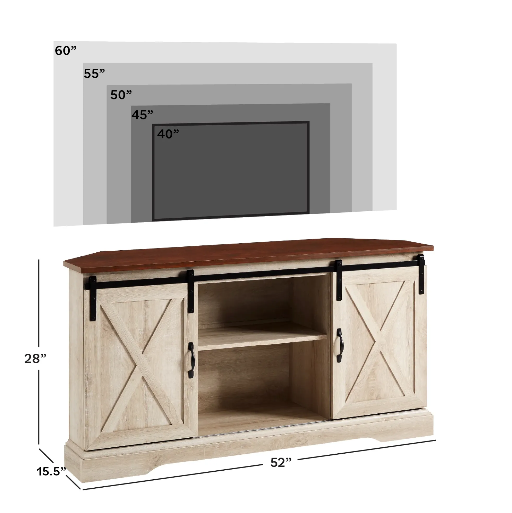 52" Sliding Barn Door Corner TV Stand