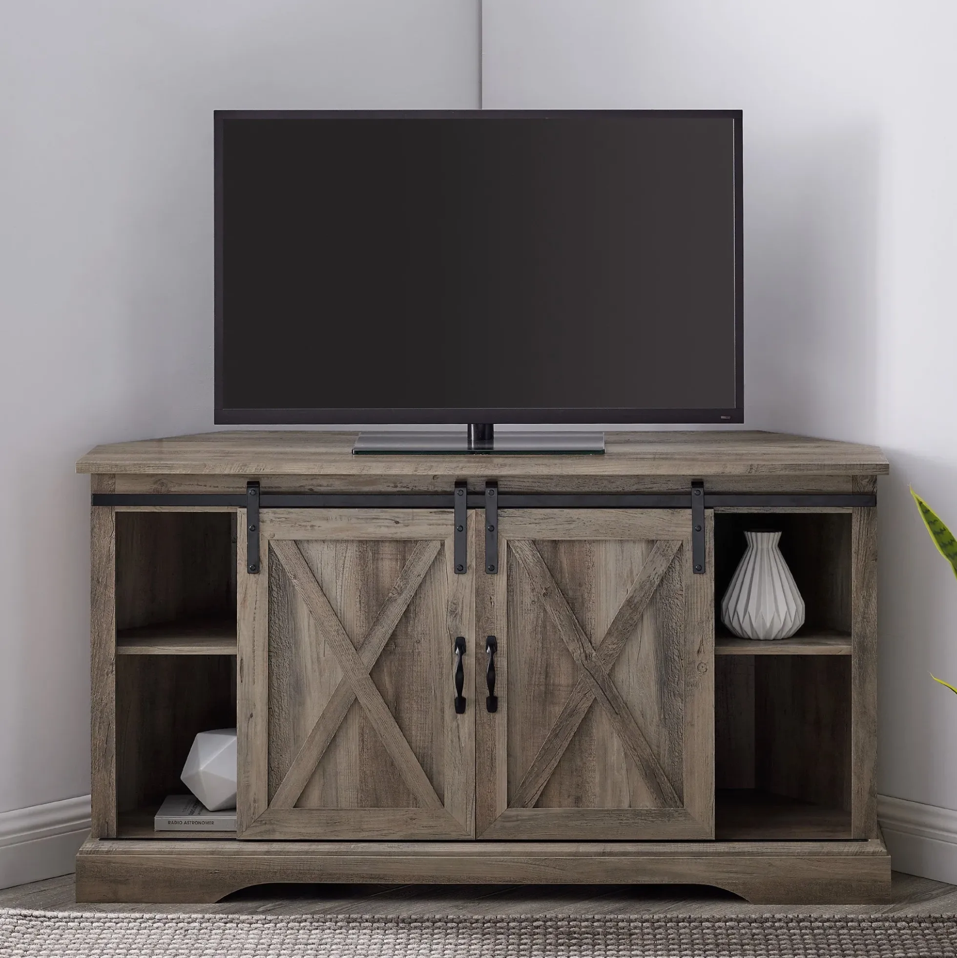 52" Sliding Barn Door Corner TV Stand