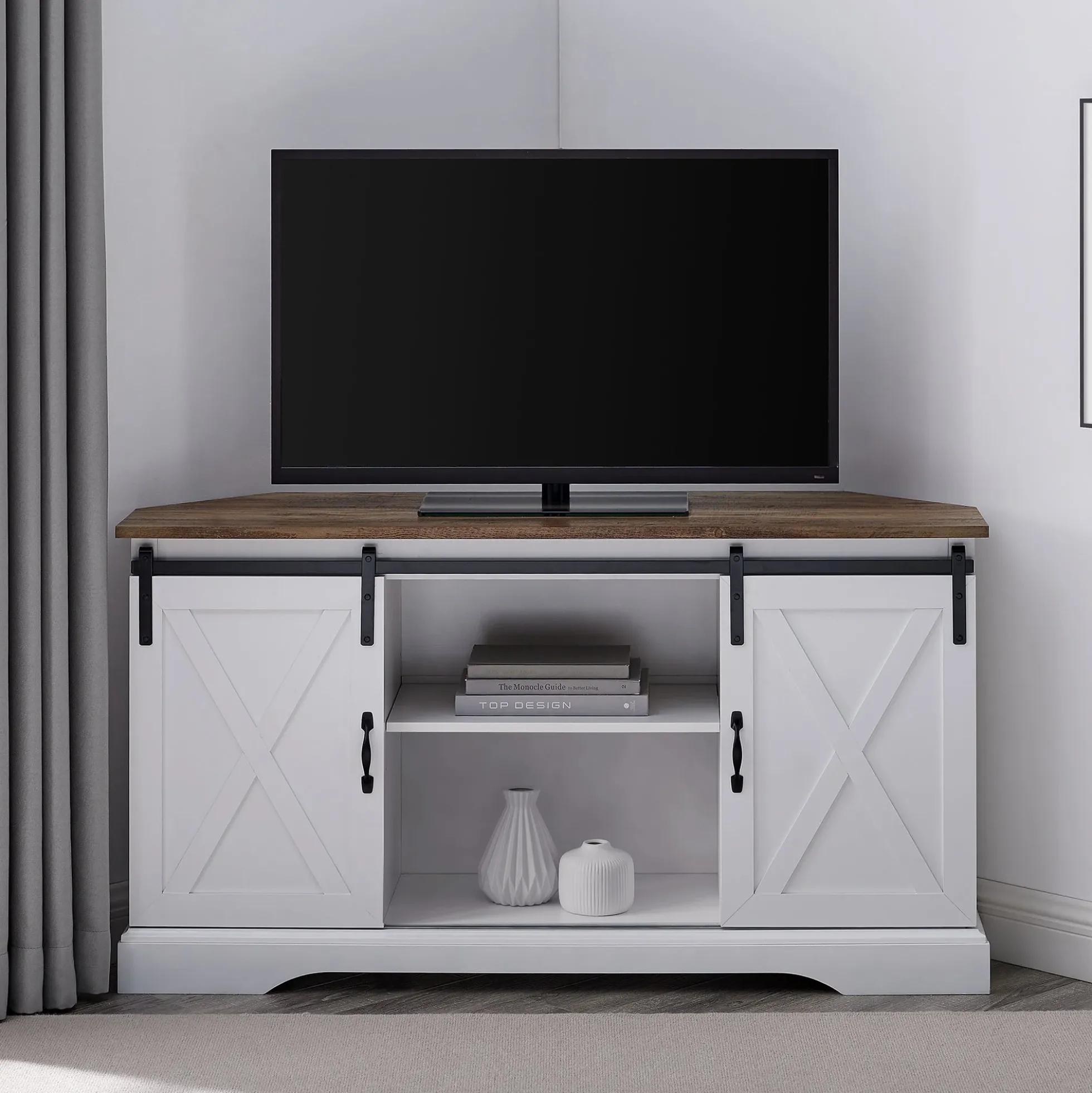 52" Sliding Barn Door Corner TV Stand