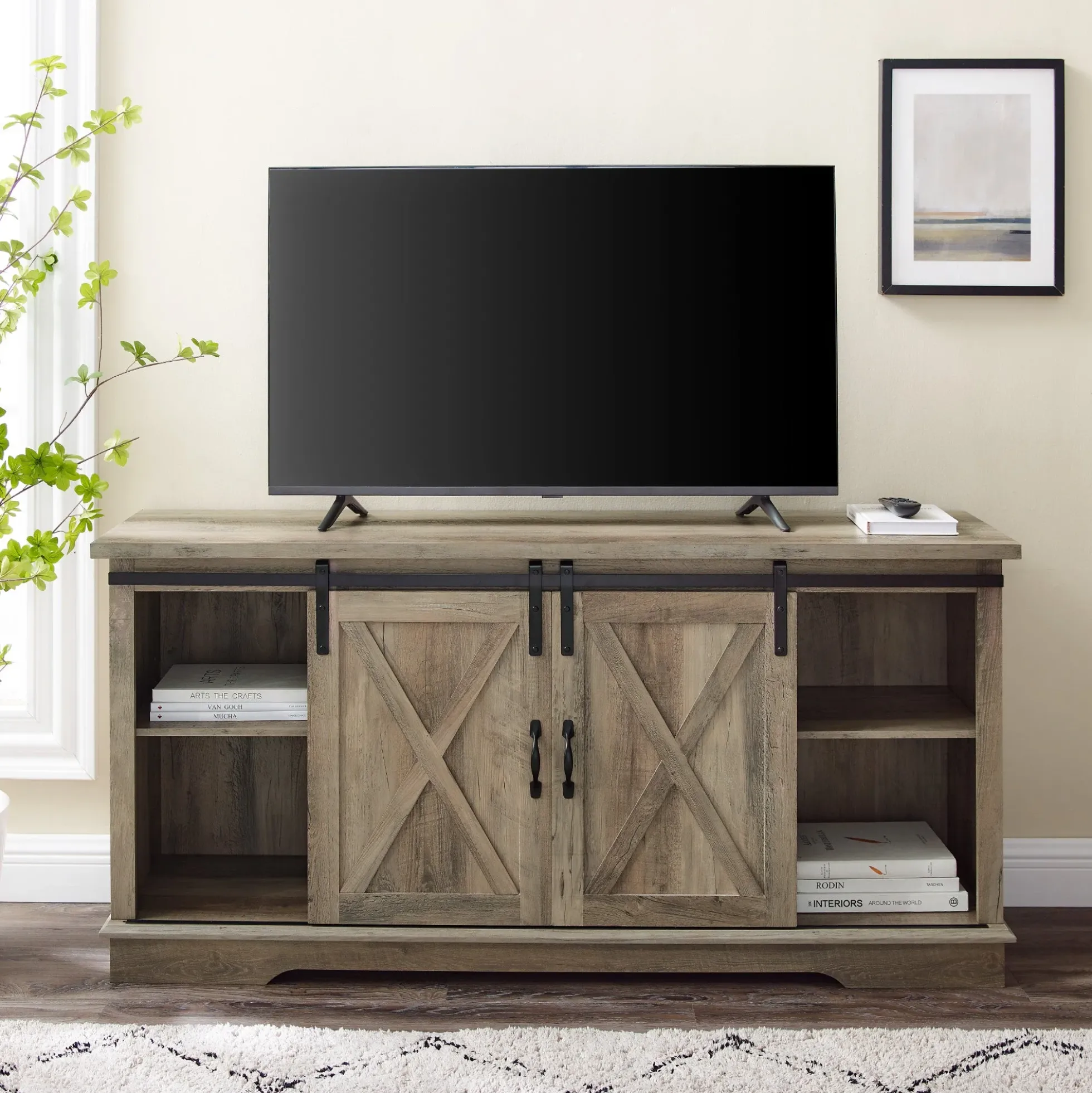 58" Sliding Barn Door TV Stand