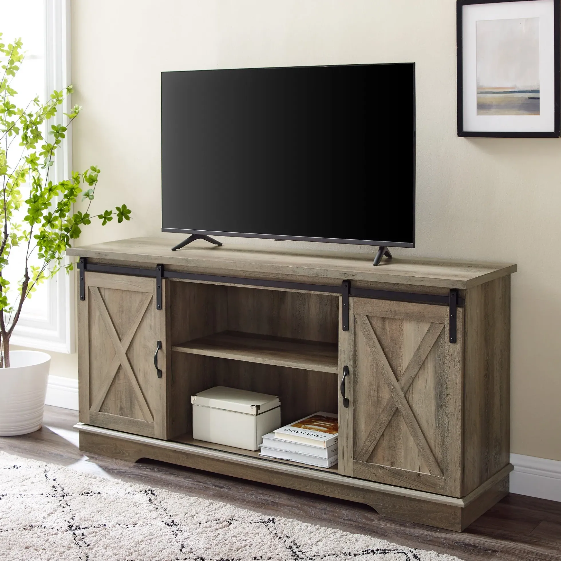 58" Sliding Barn Door TV Stand