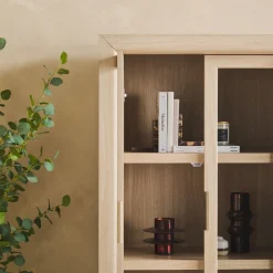Amira Modern Wood Bookshelf with Glass Doors and Drawer Storage