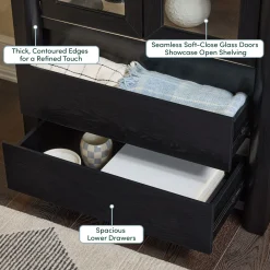 Amira Modern Wood Bookshelf with Glass Doors and Drawer Storage
