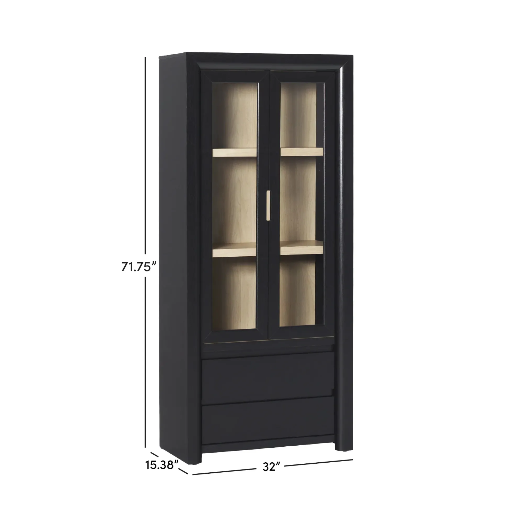 Amira Modern Wood Bookshelf with Glass Doors and Drawer Storage