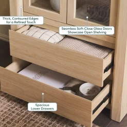 Amira Modern Wood Bookshelf with Glass Doors and Drawer Storage