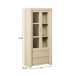 Amira Modern Wood Bookshelf with Glass Doors and Drawer Storage