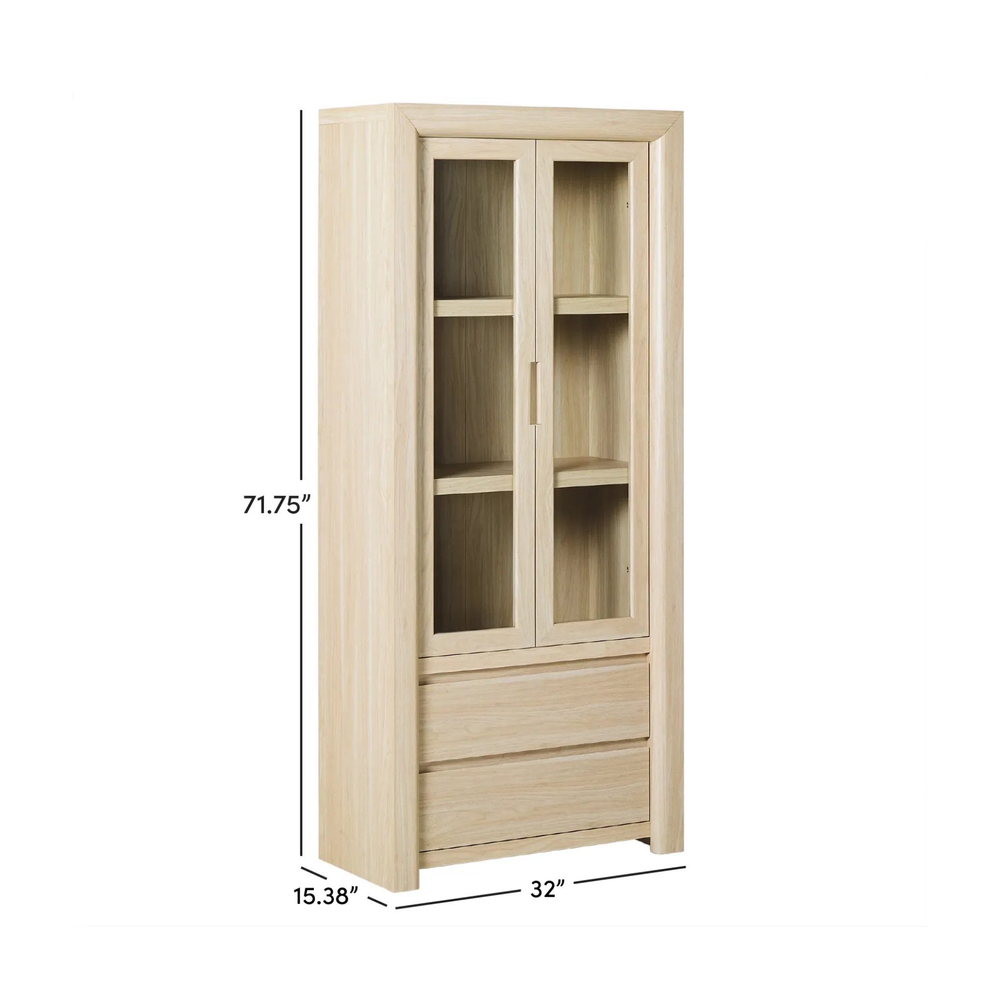 Amira Modern Wood Bookshelf with Glass Doors and Drawer Storage