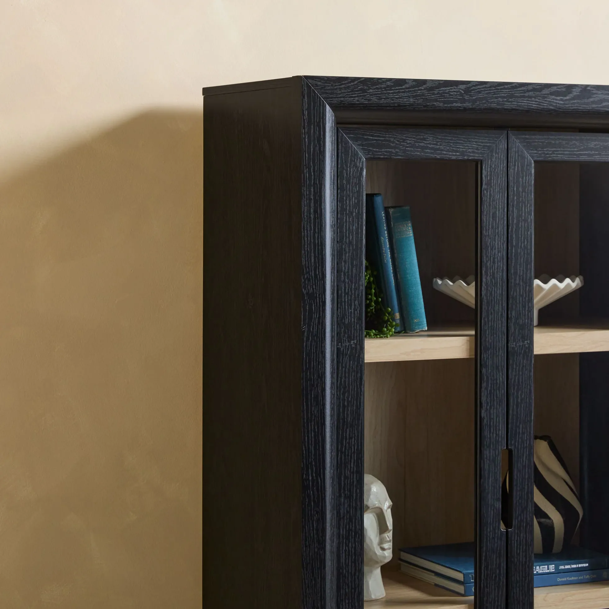Amira Modern Wood Bookshelf with Glass Doors and Drawer Storage