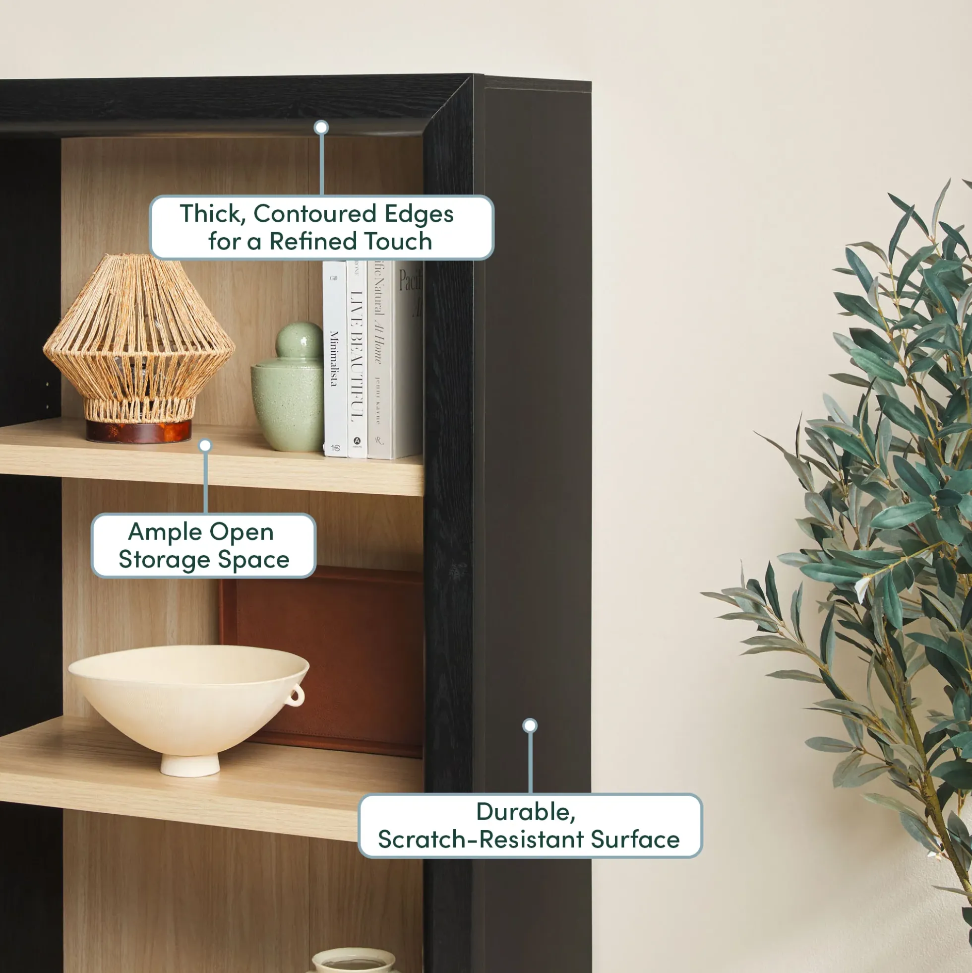 Amira Modern Wood Open Bookshelf
