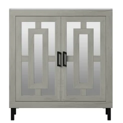 Antique Finish Mirrored Doors Entryway Accent Cabinet