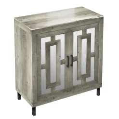 Antique Finish Mirrored Doors Entryway Accent Cabinet