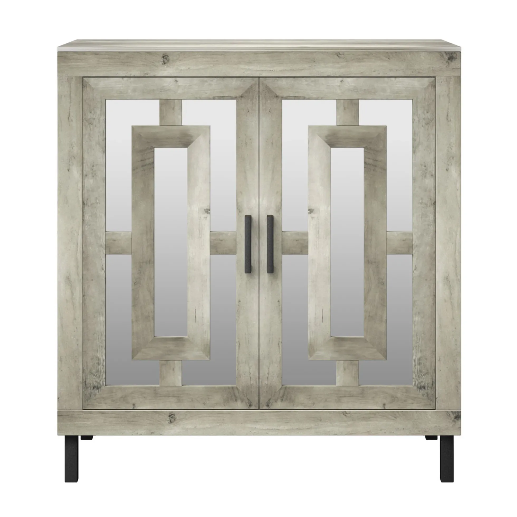 Antique Finish Mirrored Doors Entryway Accent Cabinet