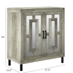 Antique Finish Mirrored Doors Entryway Accent Cabinet