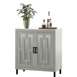 Antique Finish Mirrored Doors Entryway Accent Cabinet