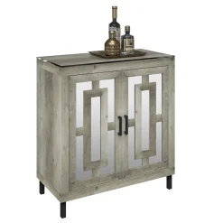 Antique Finish Mirrored Doors Entryway Accent Cabinet