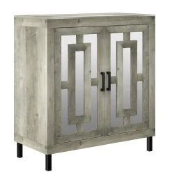 Antique Finish Mirrored Doors Entryway Accent Cabinet