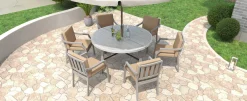 Antique Gray Acacia Wood Outdoor Dining Set 6-Person with Cushions