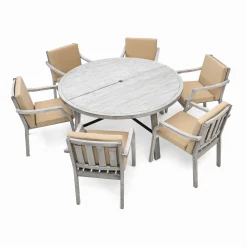 Antique Gray Acacia Wood Outdoor Dining Set 6-Person with Cushions