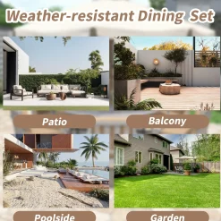 Antique Gray Acacia Wood Outdoor Dining Set 6-Person with Cushions