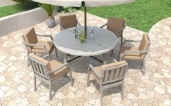 Antique Gray Acacia Wood Outdoor Dining Set 6-Person with Cushions