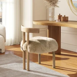 Arden 19.5' Genuine Sheepskin Fur Split Back Dining Chair