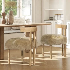 Arden 19.5' Genuine Sheepskin Fur Split Back Dining Chair