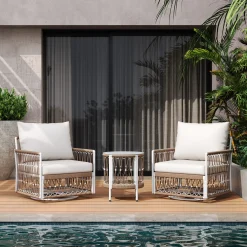 Bohemian Handwoven Rope 3-Piece Outdoor Patio Chat Set