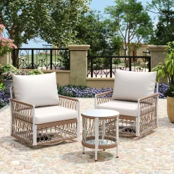Bohemian Handwoven Rope 3-Piece Outdoor Patio Chat Set