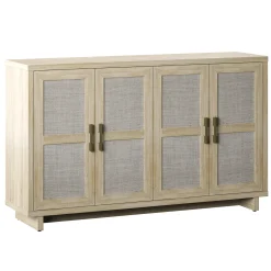 Boho Coastal Linen Design Buffet Sideboard with Shelving Storage