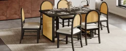 Boho Rattan 7-Piece Farmhouse Dining Table Set for 6