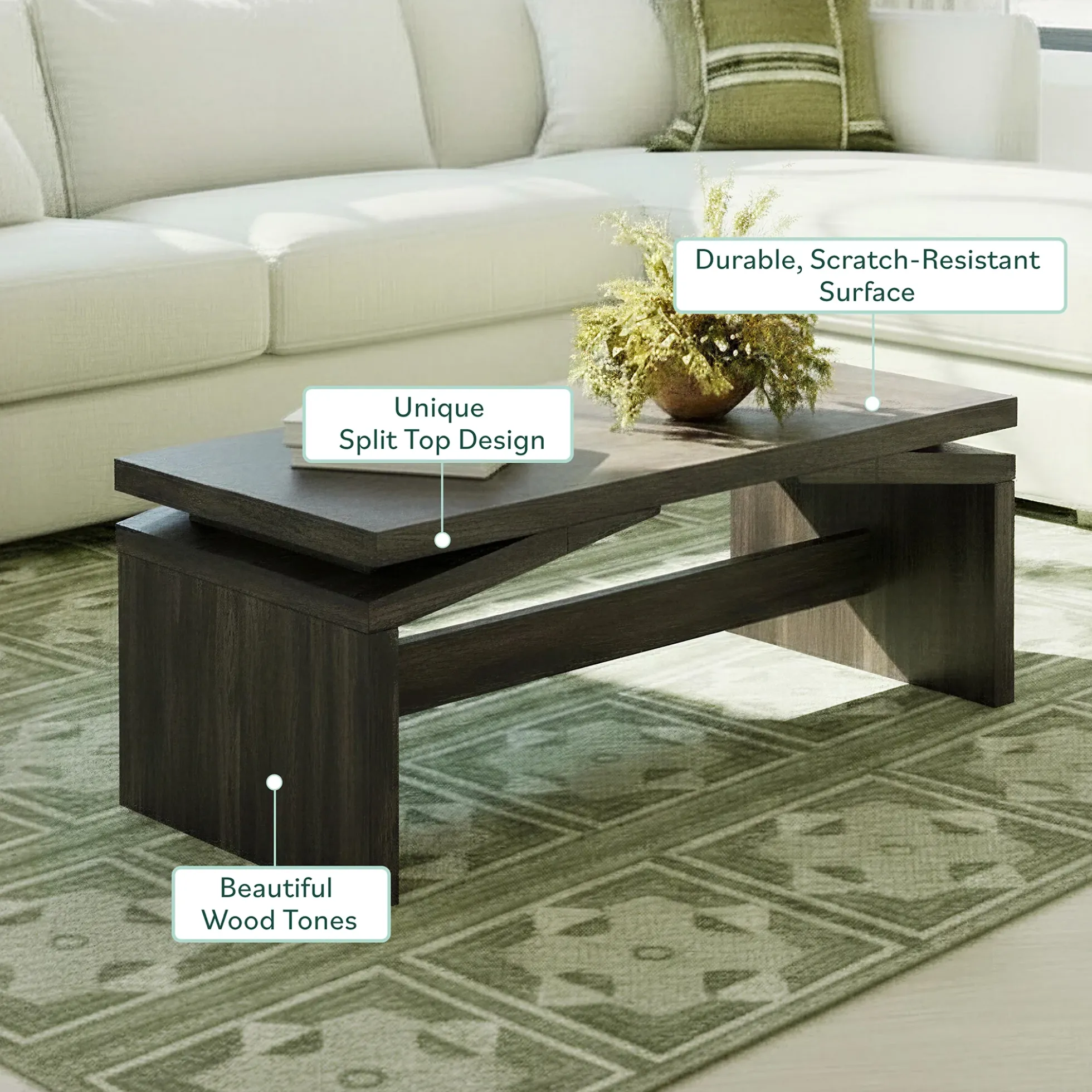 Booker Modern Easy Assembly Split-Top 47" Coffee Table