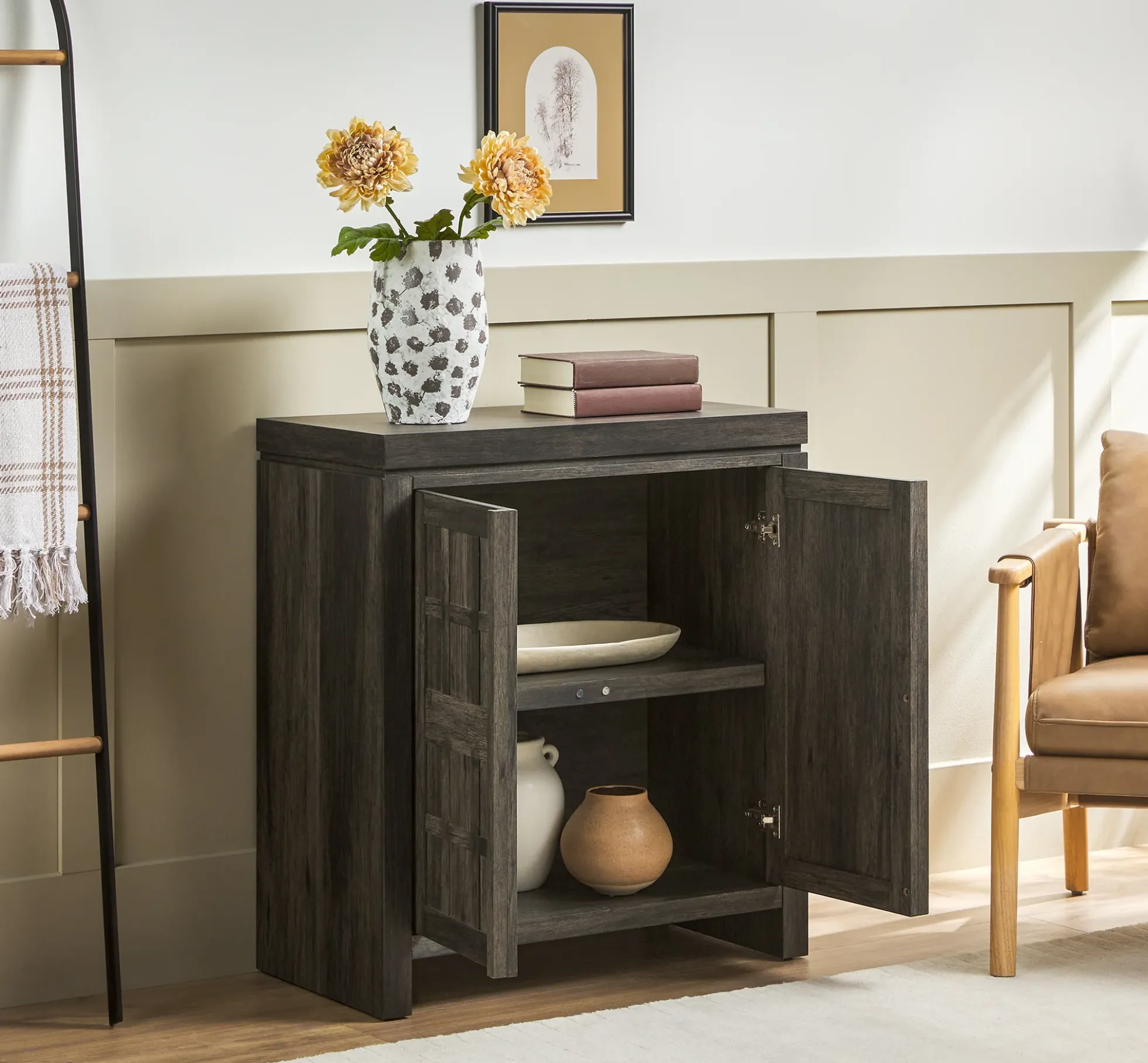 Booker Modern Windowpane Modular Storage Accent Cabinet