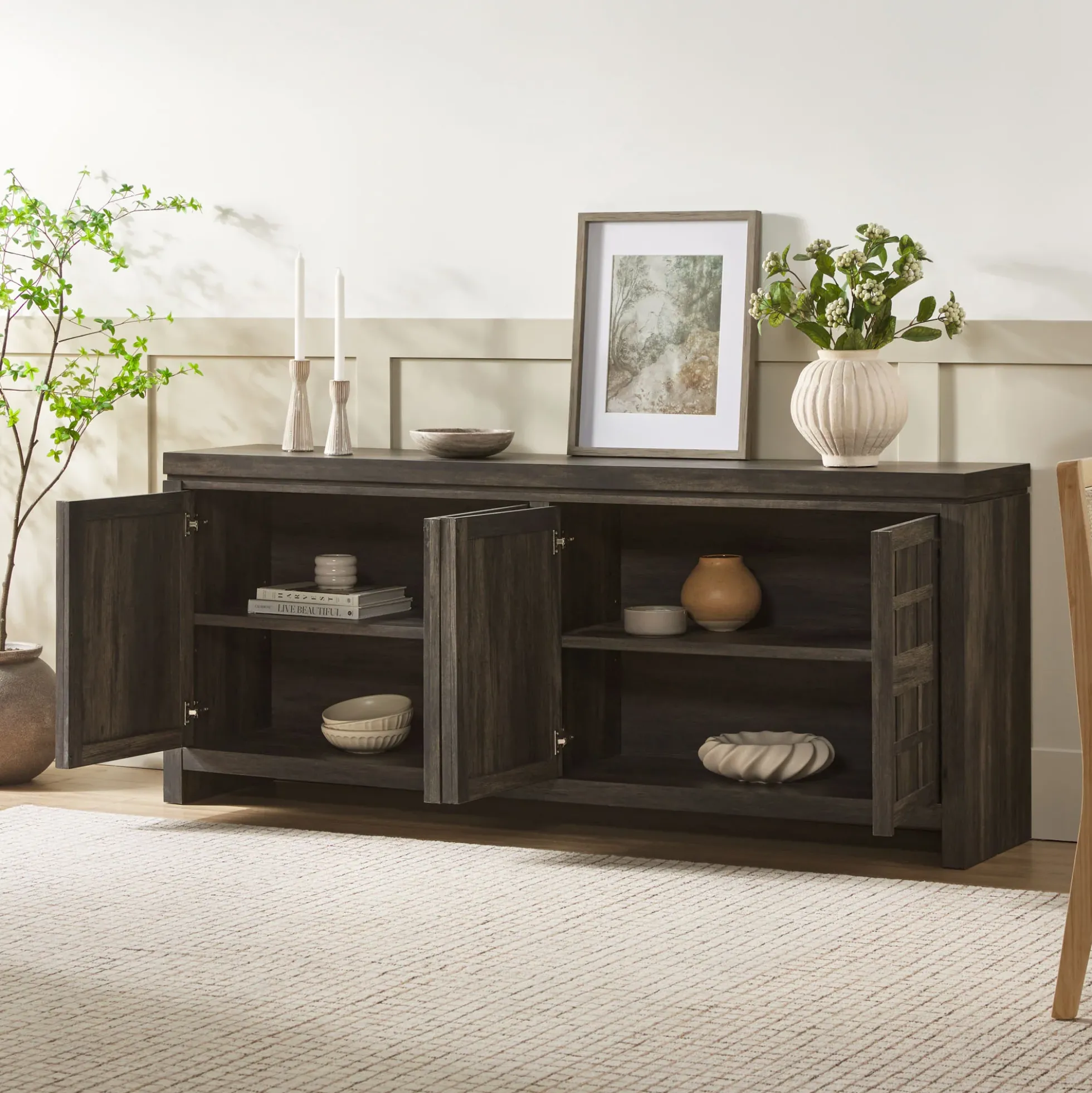 Booker Modern Windowpane TV Stand Sideboard with Storage