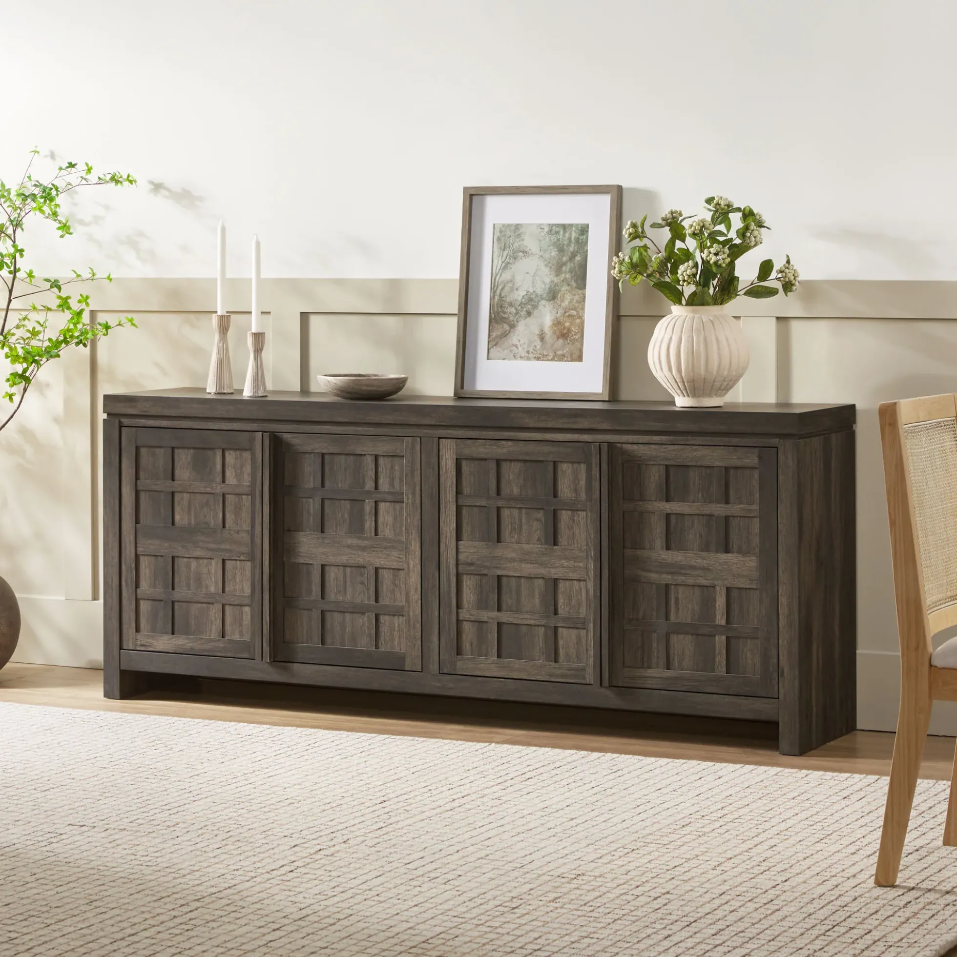 Booker Modern Windowpane TV Stand Sideboard with Storage